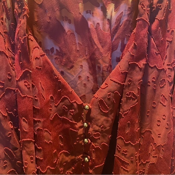 Nicola by EK Burgandy Sheer Chiffon Blouse with Bow at Neckline Size L - Picture 5 of 10